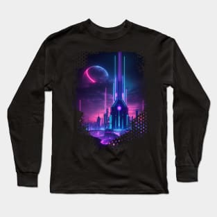 Neon City Night Landscape - AI Art Long Sleeve T-Shirt